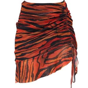 NWT Pretty Little Thing Zebra Print Ruched Side Mesh Skirt